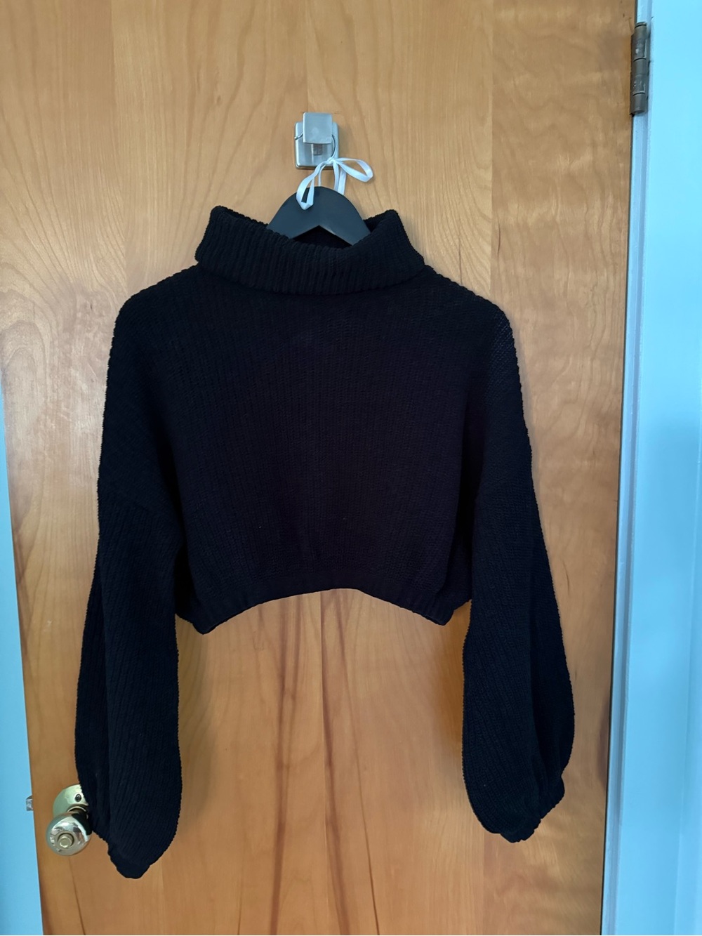 Black Cropped Turtleneck Sweater - Women